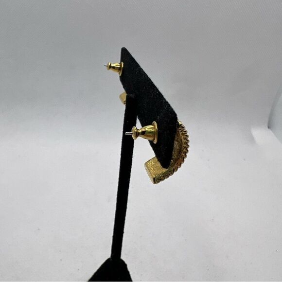 Monet Vintage Gold Tone Textured Post Earrings - Picture 3 of 5